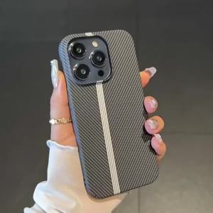 Ultra Thin Armor Carbon Fiber Plastic Bumper Case For iPhone 15 14 13 12 11 Pro Max Plus Shockproof Protective Hard Cool Cover