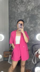 One Set Becca Plain Blazer + Short Pants Setelan Blazer Wanita Setelan Casual Blazer