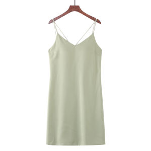 MiiOW | ชุดนอนผู้หญิง Ice Silk แขนกุด สีดำ ทรงเอ เสื้อคลุมกันหนาว ชุดนอนฤดูร้อน ชุดนอนผ้าไหมน้ำแข็ง ชุดเดรสคอวี