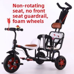 Double Seat Childrens Tricycle Baby Pedal Car Twin Push Cart Human Carrier Toy Metal Toy with Storage Basket for Kids