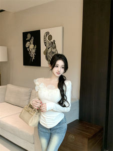French Three-Dimensional Flower Long Sleeves Knitwear Female Early Autumn Stylish Silm Slim Looking Beautiful Western Style Top Ins