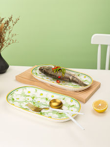 Large Size Alice Home Use Rectangular Steamed Fish Plate Microwave Safe High Capacity Creative Simple Dish Plate Set