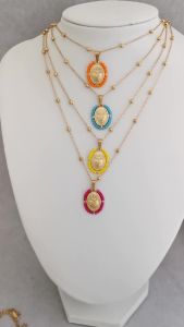 QMHJE Virgin Mary Pendant Charm Necklace Women Cross Scared Heart Jesus Choker Seed Beads Stainless Steel Chain Gold Color Mom