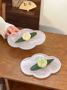 New Chinese Style Dessert Plate White Foggy Hawthorn Flower Glass Tray Advanced Sense Cake Display Dinner Plate Irregular Shape