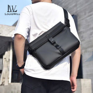 LouisWill กระเป๋าสะพายข้างกันน้ำกระเป๋าพาดลำตัวกระเป๋าหิ้วกระเป๋าสะพายไหล่ผู้ชายแฟชั่นกระเป๋าสะพายข้างความจุขนาดใหญ่กระเป๋าสลิงกระเป๋าถนนกีฬาลำลองแบบเรียบง่ายสำหรับเสื้อยืดผู้ชาย