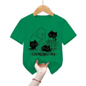 Classic childrens T-shirt scientific chemistry childrens T-shirt girls and boys T-shirt cute black cat childrens T-shirt