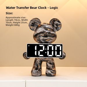 Luxurious Violent Bear Clock Tabletop Decorative Item LED Display Digital Electronic Clock Moving Gift Modern Minimalist Black Resin