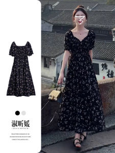 SUSIEYUAN | Black Floral Hepburn Style Dress Slimming