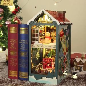 Booknook Merry Christmas SL20-C with Sensor Light 3D Wooden Puzzle Book Nook DIY Miniature Dollhouse Bookend