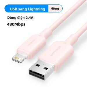 Cáp USB Sang Lightning Vention 12W 2.4A Dây Dữ Liệu Sạc Nhanh Cho iPhone 14 Pro 8-14 iPad - Đồng Bộ Và Sạc Tốc Độ Cao