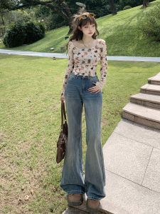 High Waist Flared Jeans Womens Spring Autumn Style 2024 New Retro Long Slimming Bell Bottoms Cotton Stretch Denim Shorts