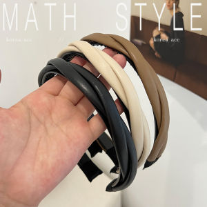 South Korea Elegant Retro Cross Cable Stitch Leather Headband Minimalist Fancy Thin Headband High Skull Top Hair Pressing Hairpin Female