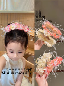 Elegant Fairy Child Hair Clip Ancient Style Floral Hairpin Feather Flower Ring Princess Hair Accessories Childrens Clothing