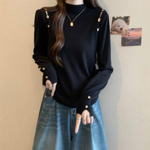 Elegant French Style Semi-high Collar Knitted Top