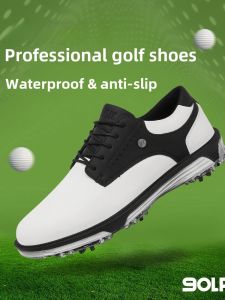 Unisik Mens Golf Shoes with Spikes Rotating Buckle Anti-slip Waterproof Lightweight Luxury Golf Shoes for Sports And Fitness