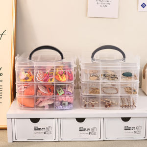 Large Capacity Transparent Jewelry Box with Cover Compartments for Earrings Necklaces Hair Accessories Storage Organizer