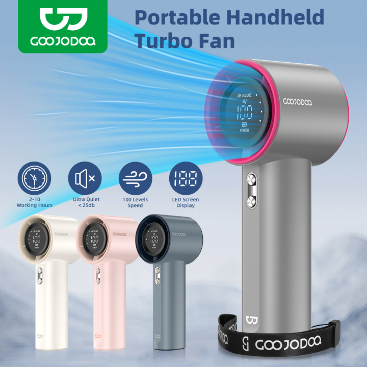 GOOJODOQ Mini Fan Rechargeable Handheld Fan Portable Strong Wind 100 Gear High-Speed Adjustable Turbo Portable Handheld Fan for Outdoor Sports