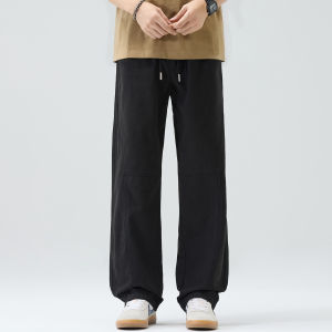 2026 Spring Summer Mens 100% Cotton Cargo Pants Loose Straight Casual Trousers Drawstring Waist Streetwear Fashion Work Pants