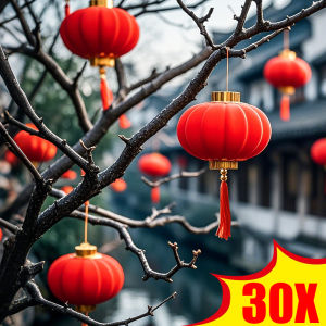 โคมไฟสีแดงสไตล์จีนดั้งเดิม30ชิ้นโคมไฟระย้าประดับโคมไฟแบบแขวนต้นไม้หน้าต่างแบบทำมือตกแต่งวันหยุดปีใหม่