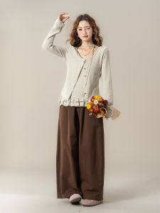 SHANGWEILUO | Bộ Áo Blouse Không Tay và Quần Almond Dot Wood Eared cho Mùa Thu