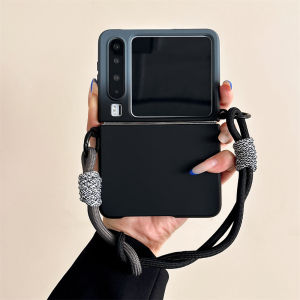 Gradient Color Hard PC with Braided Colorful Rope Wrist Hand Strap Lanyard Phone Case For Huawei Pura X P50 Pocket 2 Nova Flip
