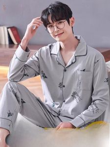 Bộ đồ ngủ nam MiiOW quần dài và áo dài tay cotton 100% in họa tiết hoa