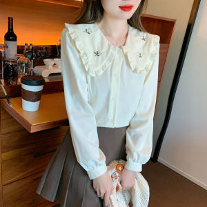 เสื้อเชิ้ตคอตตอนผสมผ้ากำมะหยี่สำหรับผู้หญิง ฤดูใบไม้ผลิและฤดูใบไม้ร่วง ชุดสองชิ้น เสื้อเชิ้ตสไตล์ใหม่ ดีไซน์เก๋ไก๋ ชุดเสื้อกั๊ก