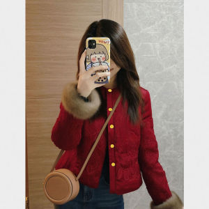 QFN | Retro Chinese Style Red Plush Patchwork Jacket