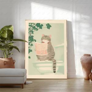 Bandai | Japanese Tabby Cat in Bathtub Poster Prints Canvas Painting Retro Aesthetic Wall Art Picture Japandi Bathroom Toilet Home Decor