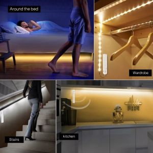 LED Strip Dengan Sensor Gerak 1 Meter Warm White untuk Anak Tangga Bawah Ranjang dan Kabinet Lemari Dapur