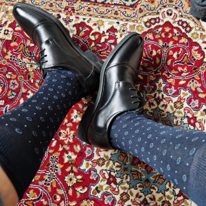 Men Mercerized Cotton Material Large Size Gentleman Socks Dotted Circle Socks Sweat-Absorbent Breathable Socks for Leather Shoe Business