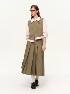 DUSHU | Plaid Shirt and Pleated Skirt Set