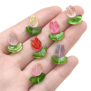 10pcs Handmade Glass Tulip Flower Beads Charm Loose Spacer Beads For Earring Bracelet Necklace DIY Jewelry Craft Making Accessories