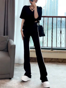 Striped High-waist Slimming Flared Trousers