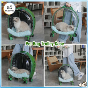 SKISOPGO Pet Trolley Case Bag Transparent Cat Carrier Large Capacity Cat Outing Trolley Case Portable Dog Space Capsule