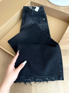Black Minimalist Casual Denim Pants High Waist Straight Leg Loose Fit Womens Autumn New Style French Loose Long Trousers