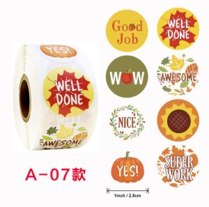 Stiker Label Berperekat 500 pcs/roll Unicorn Good job Thank you