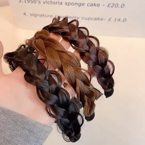 Bando Rambut Kepang Wig Bertepi Lebar Kepang Tulang Ikan Melebar Wig Hairband Menebal