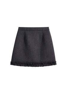 High Waist A-Line Mini Skirt with Earlet Lace Design Womens Autumn New Style Versatile Thickened Wool Blend Short Skirt