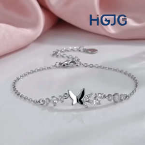 Lắc Tay Bạc Nữ 999 Thiết Kế Cánh Bướm Đính Đá HGJG Phong Cách Ngọt Ngào Sang Trọng Làm Quà Tặng