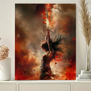 Breathing Female Warrior in Dynamic Oil Painting By Numbers Scenery Paint By Numbers on Canvas Landscape Frameless Home Decor