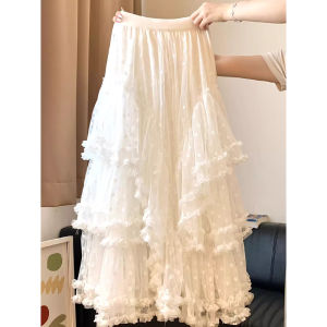 High Waist Large Size Cake Skirt Mesh Half Skirt Womens Autumn Winter New Style Heavy Work Skirt Asymmetrical Long Skirt