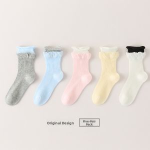 Miiow | Princess Style Girls Mid-Calf Socks Breathable Thin Cotton Polyester Blend Pure Color Summer Socks For Kids And Toddlers