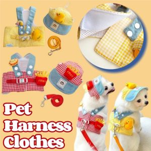 3 In 1 Pet Chest and Back Traction Rope Set Cat Dog Outing Sunshade Hat Clothes Harness Leash Set