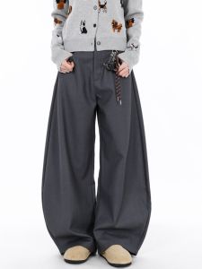 Spring Autumn New Style Simple High-End Feeling Commute Black Knife Edge Wide Leg Casual Pants Men Women American Drapey Loose Fit