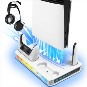 Cooling Stand for PS5/PS5 Slim/PS5 Pro Dual Controller Charging Dock with Fan & Light Modes