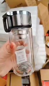 Double-Walled Borosilicate Glass Cup with Handle – Portable Tea Infuser**