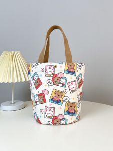 Large Capacity Canvas Handbag Ladies Handheld Tote Bag Bento Box Lunch Bag Mommy Bag Meal Box Bag Fashionable Soft Bucket Bag