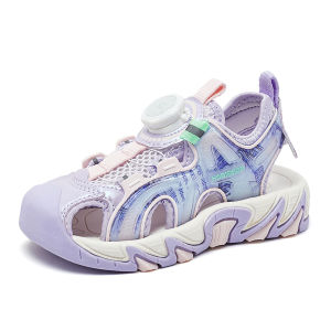 Kids Sports Sandals Knob 4 Years Old Girls Purple New Fashion Style Cool Summer Fabric Rotating Buckle Flexible 26-37 Anti-skid Durable Cute Boys Outdoor Surf Toe-Closed Kindergarten Primary School Students Preschoolers Lively 5s Children Beach Slippers
