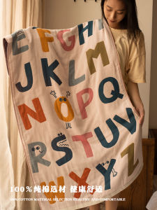 ผ้าขนหนูอาบน้ำผ้าฝ้ายแท้ลายตัวอักษรอังกฤษ ผ้าขนหนูใช้ในบ้านขนาดใหญ่ ผ้าฝ้ายแท้ 4 ชั้น ซับซ้อนดี ไม่หลุดร่วง ผ้าขนหนูสำหรับเด็ก